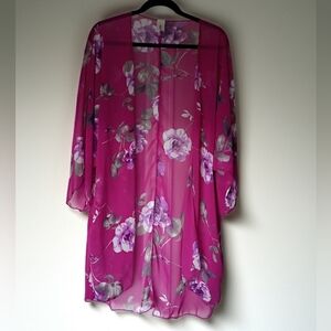 Floral Sheer Kimono Robe - Pink and Purple 1X Lovely G
